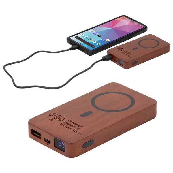 Mahogany FSC® Power Bank w/ 15W Magnetic Wireless Charger, 5000mAh