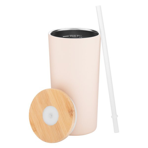 Wren Powder Coated Double Wall Stainless Tumbler w/ Straw, 16.9oz.