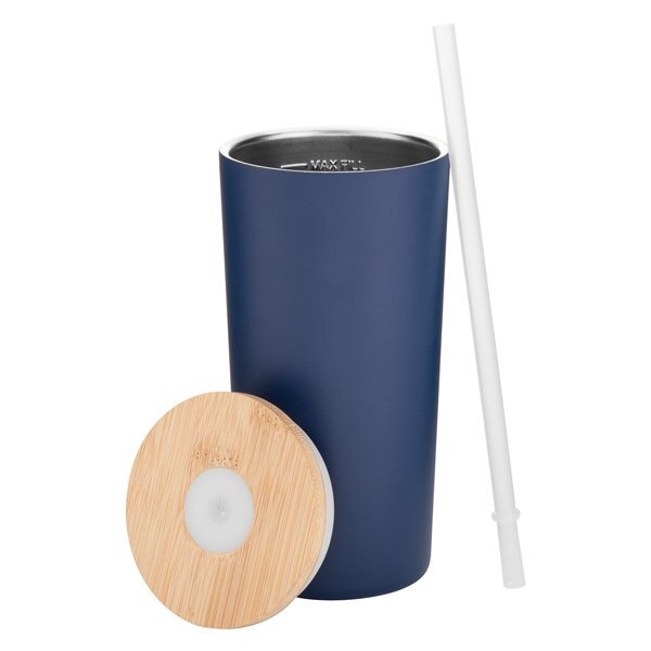 Wren Powder Coated Double Wall Stainless Tumbler w/ Straw, 16.9oz.