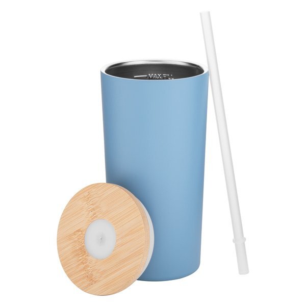 Wren Powder Coated Double Wall Stainless Tumbler w/ Straw, 16.9oz.