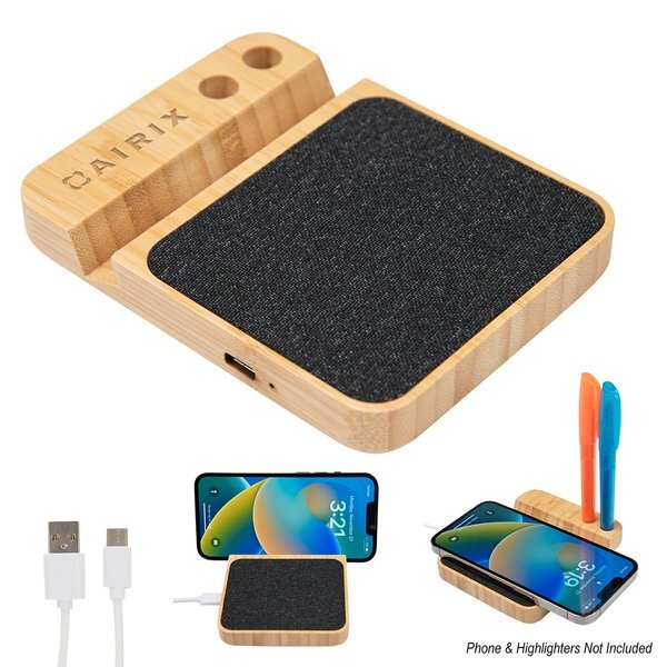Bamboo 10W Wireless Charger w/ Pen Holder