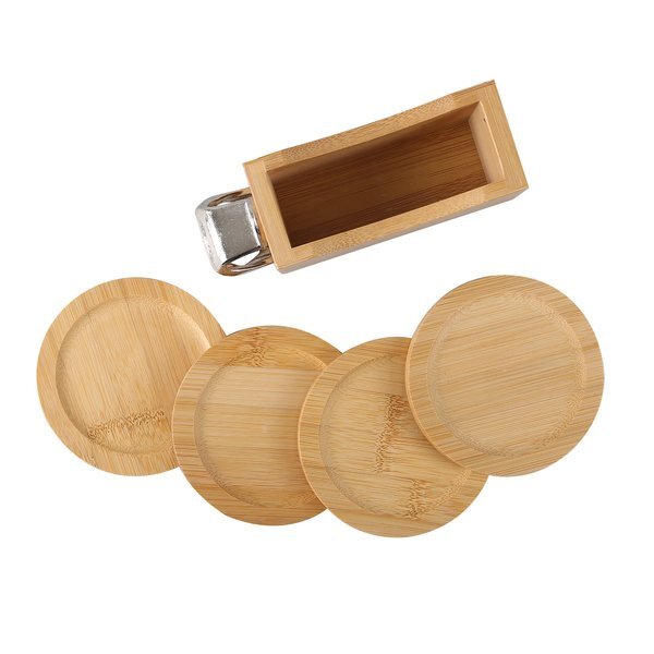 Bamboo Coaster Set w/ Bottle Opener