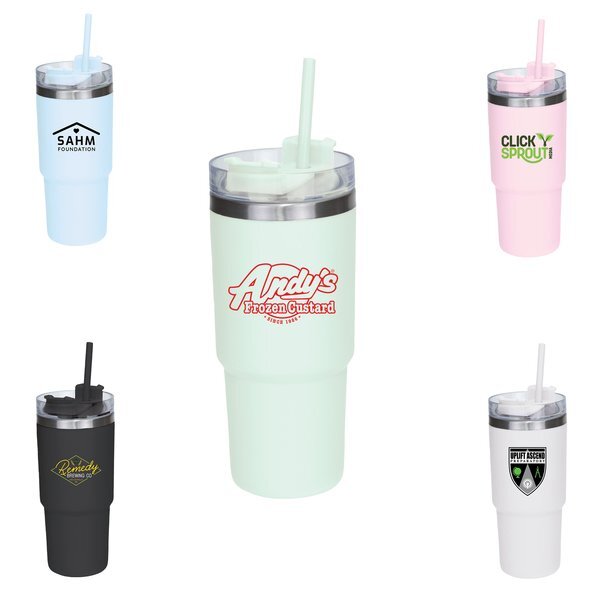 Double-Wall Travel Tumbler w/ Straw, 25oz.