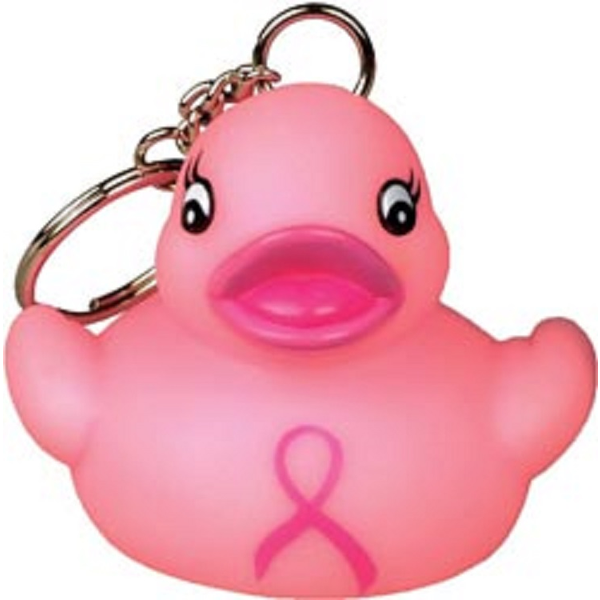 Mini Pink Ribbon Rubber Duck Key Chain