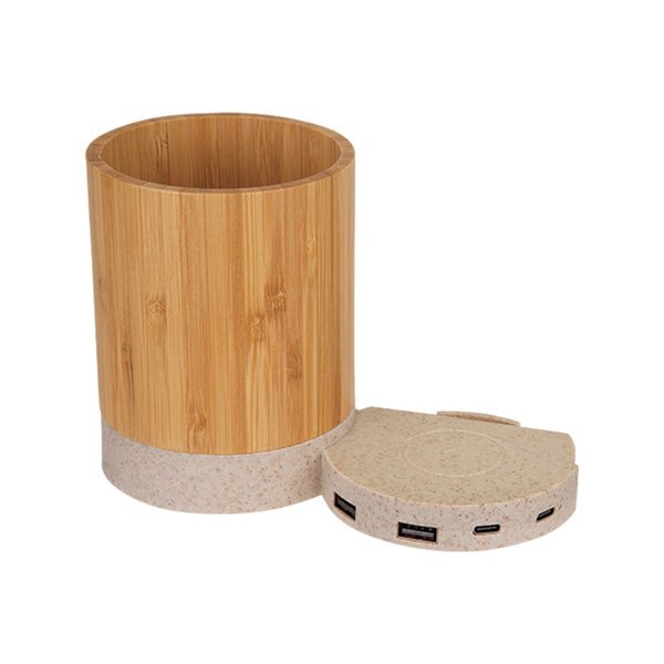 Bamboo Pen Cup w/ 10W Wireless Charger