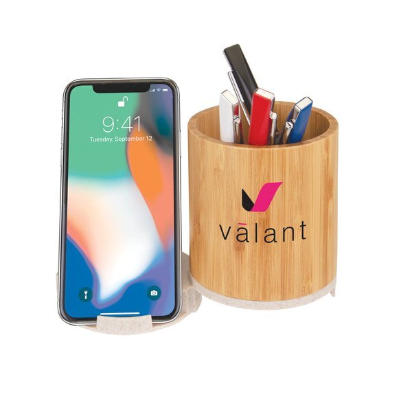 Bamboo Pen Cup w/ 10W Wireless Charger