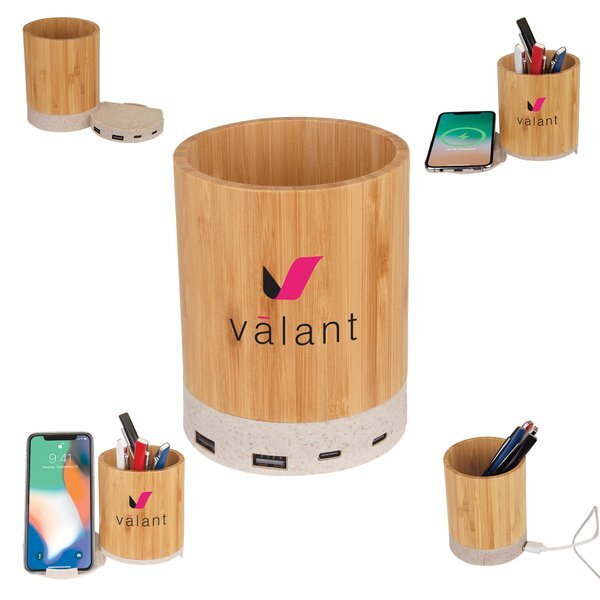 Bamboo Pen Cup w/ 10W Wireless Charger