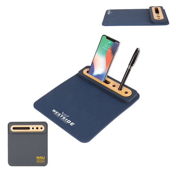 PU Mousepad w/ Bamboo Phone & Pen Holder