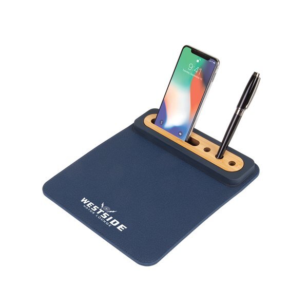 PU Mousepad w/ Bamboo Phone & Pen Holder