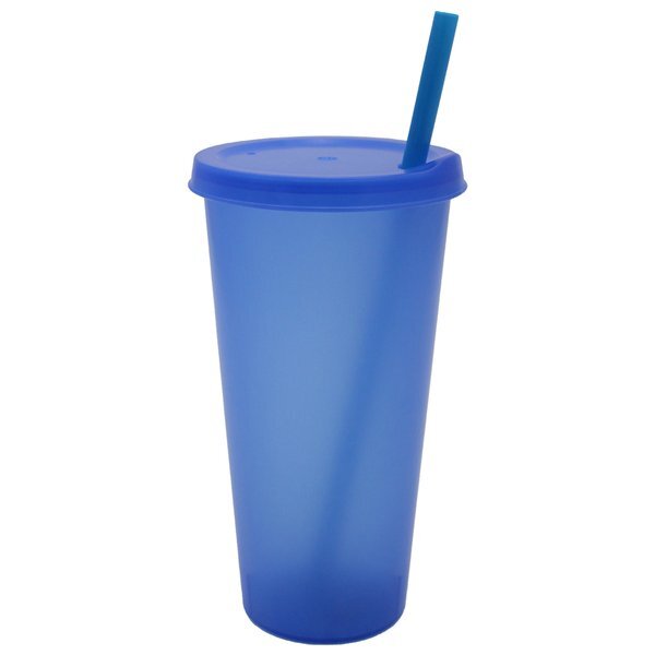 Plastic Colors Cup w/ Lid & Straw, 26oz.