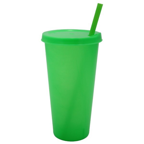 Plastic Colors Cup w/ Lid & Straw, 26oz.