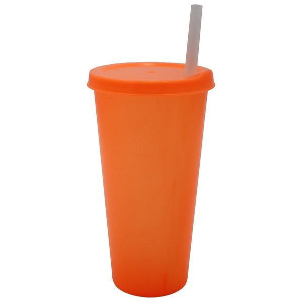 Plastic Colors Cup w/ Lid & Straw, 26oz.
