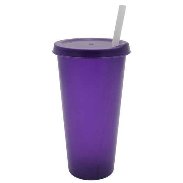 Plastic Colors Cup w/ Lid & Straw, 26oz.