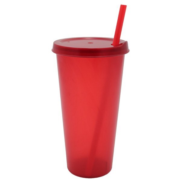 Plastic Colors Cup w/ Lid & Straw, 26oz.