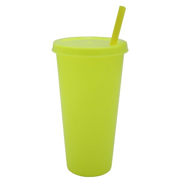 Plastic Colors Cup w/ Lid & Straw, 26oz.