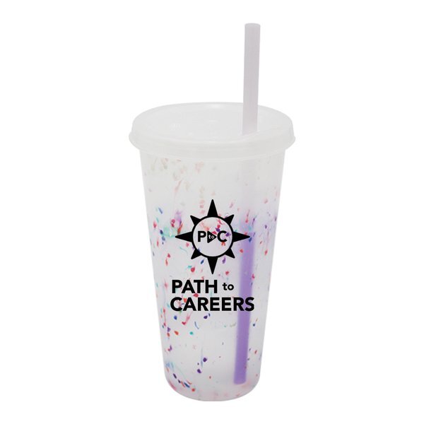 Rainbow Confetti Mood Color Changing Cup w/ Lid & Straw, 26oz.
