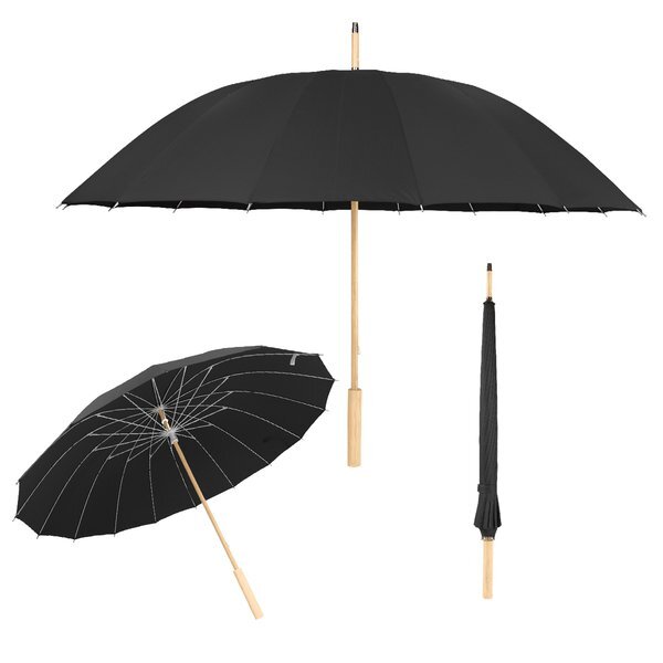 rPET Canopy Umbrella w/ Bamboo Handle, 46" Arc