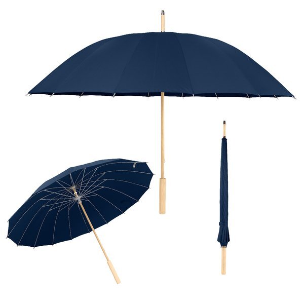 rPET Canopy Umbrella w/ Bamboo Handle, 46" Arc