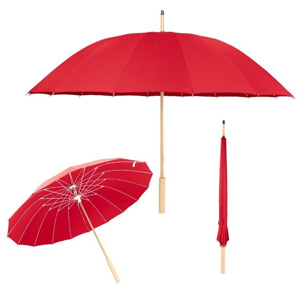 rPET Canopy Umbrella w/ Bamboo Handle, 46" Arc
