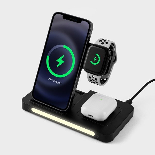 Wireless 3-in-1 Charging Station with Adjustable Light