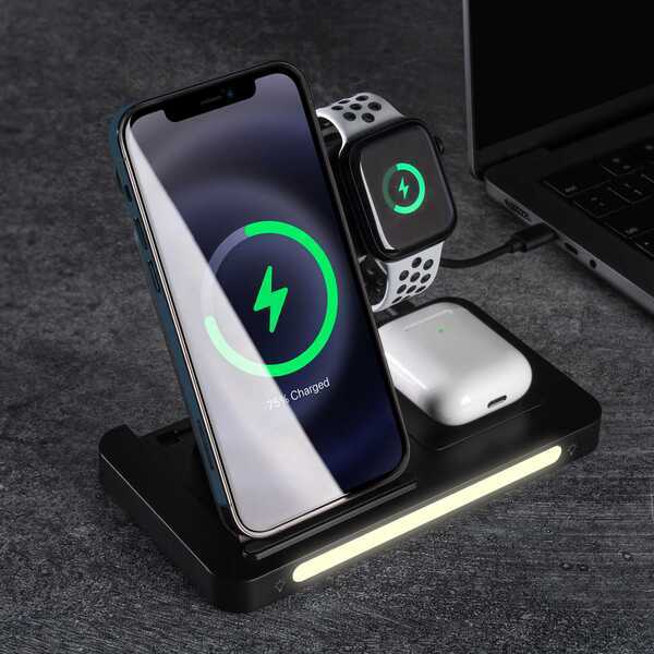 Wireless 3-in-1 Charging Station with Adjustable Light