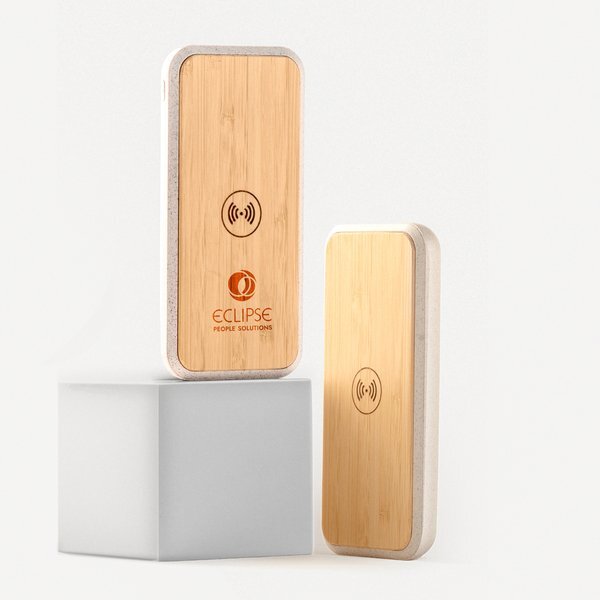 Wireless Quick Charging Bamboo Power Bank, 10000mAh