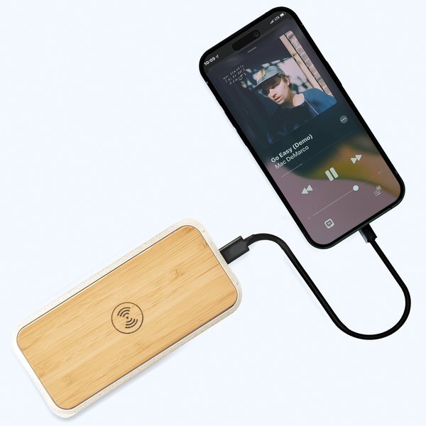 Wireless Quick Charging Bamboo Power Bank, 10000mAh