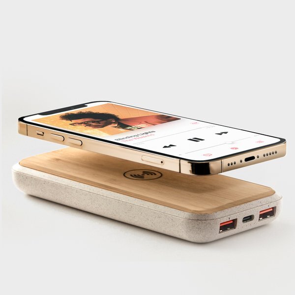 Wireless Quick Charging Bamboo Power Bank, 10000mAh