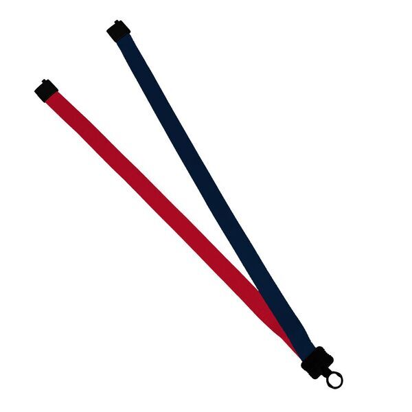 Multi color (left and right) Polyester Lanyard with Plastic Clamshell, 3/4"