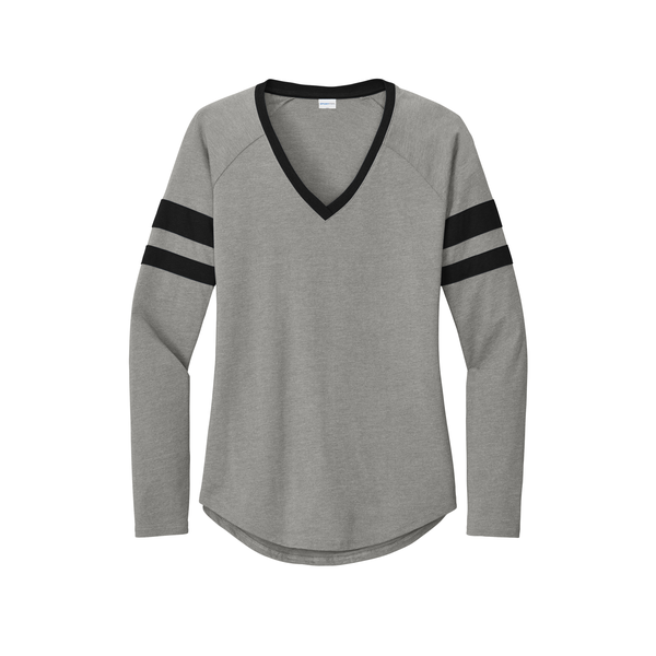 Sport-Tek® Halftime Cotton/Poly Stripe Long Sleeve V-Neck Ladies' Tee