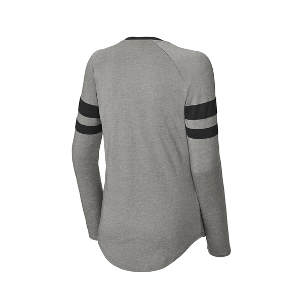 Sport-Tek® Halftime Cotton/Poly Stripe Long Sleeve V-Neck Ladies' Tee