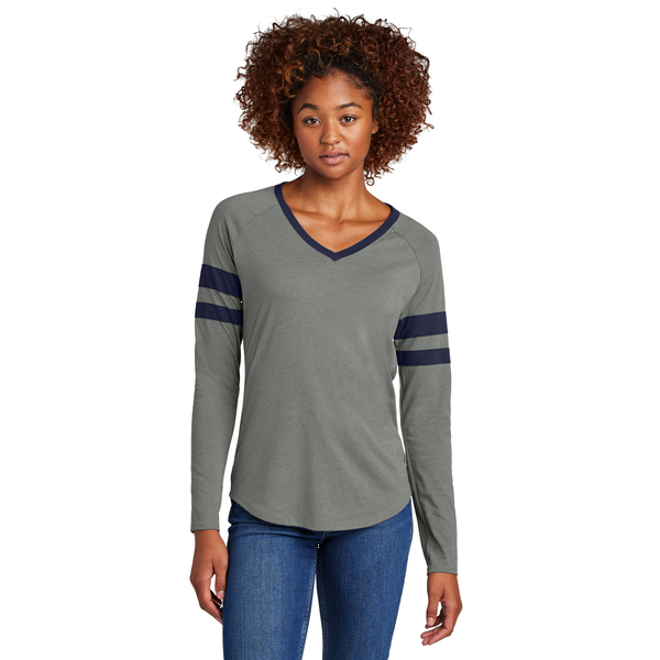 Sport-Tek® Halftime Cotton/Poly Stripe Long Sleeve V-Neck Ladies' Tee