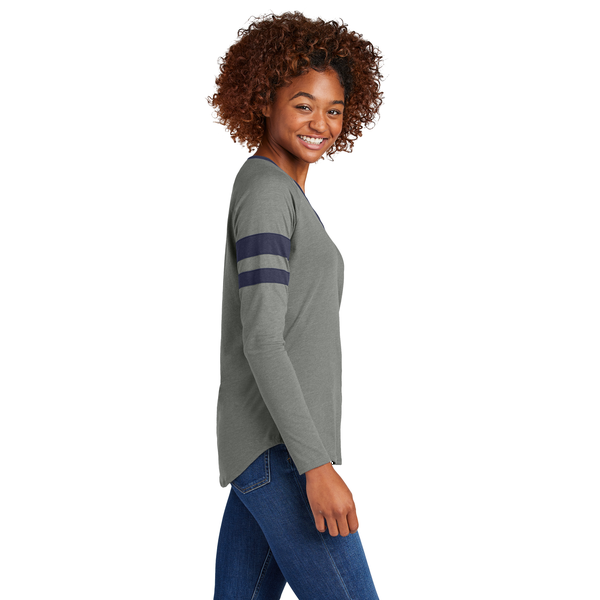 Sport-Tek® Halftime Cotton/Poly Stripe Long Sleeve V-Neck Ladies' Tee