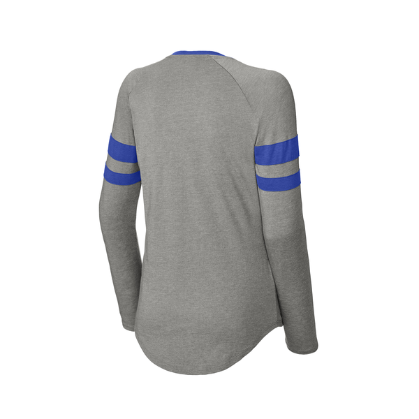Sport-Tek® Halftime Cotton/Poly Stripe Long Sleeve V-Neck Ladies' Tee
