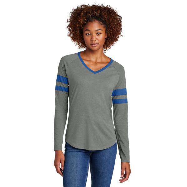 Sport-Tek® Halftime Cotton/Poly Stripe Long Sleeve V-Neck Ladies' Tee