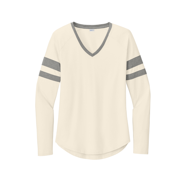 Sport-Tek® Halftime Cotton/Poly Stripe Long Sleeve V-Neck Ladies' Tee