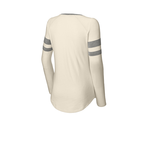 Sport-Tek® Halftime Cotton/Poly Stripe Long Sleeve V-Neck Ladies' Tee