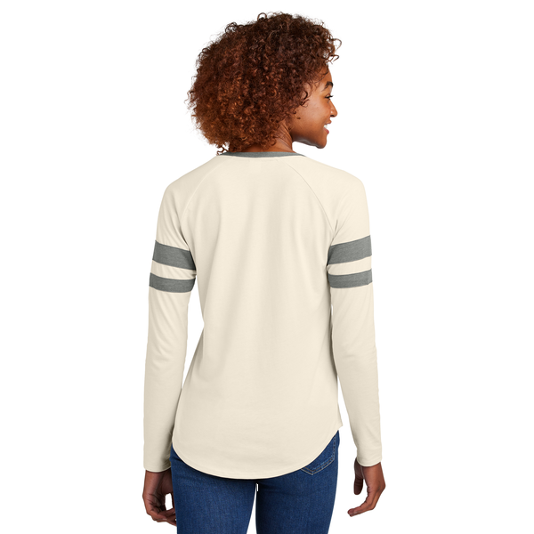 Sport-Tek® Halftime Cotton/Poly Stripe Long Sleeve V-Neck Ladies' Tee