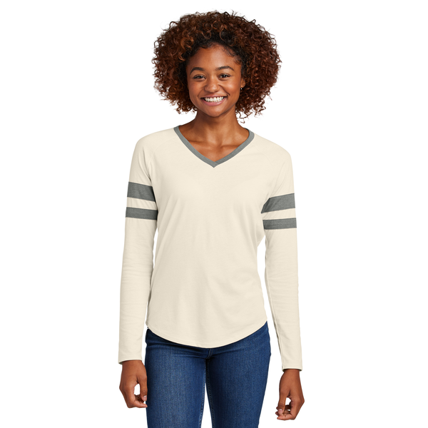 Sport-Tek® Halftime Cotton/Poly Stripe Long Sleeve V-Neck Ladies' Tee