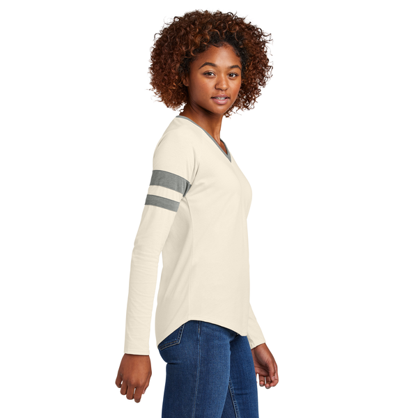 Sport-Tek® Halftime Cotton/Poly Stripe Long Sleeve V-Neck Ladies' Tee
