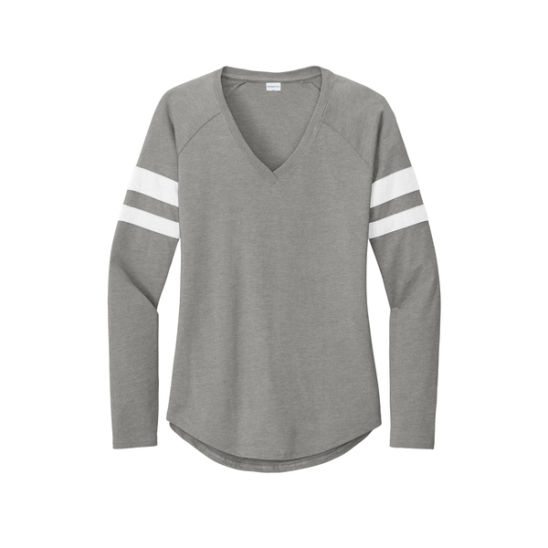 Sport-Tek® Halftime Cotton/Poly Stripe Long Sleeve V-Neck Ladies' Tee