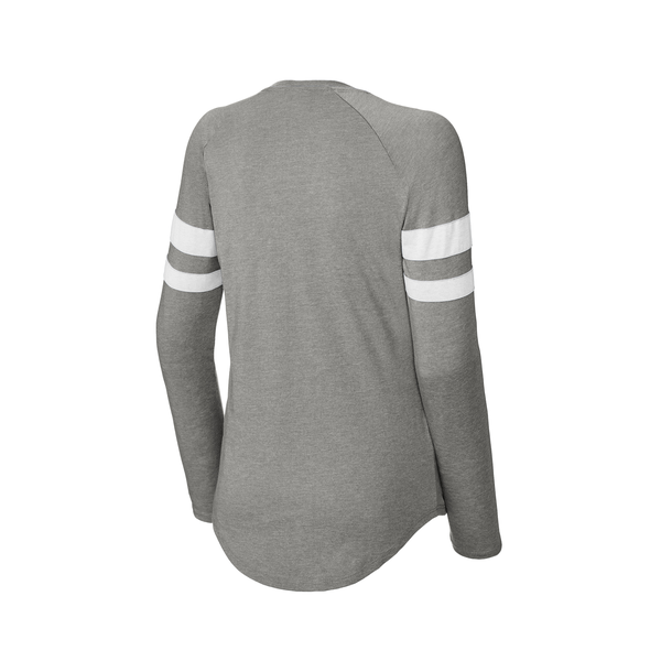 Sport-Tek® Halftime Cotton/Poly Stripe Long Sleeve V-Neck Ladies' Tee