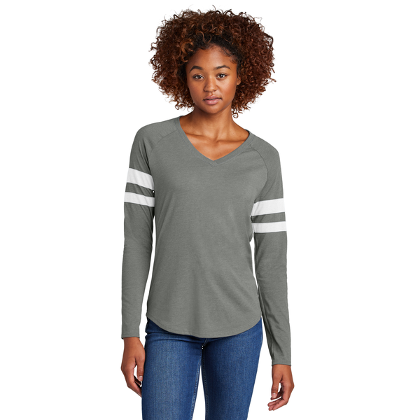 Sport-Tek® Halftime Cotton/Poly Stripe Long Sleeve V-Neck Ladies' Tee