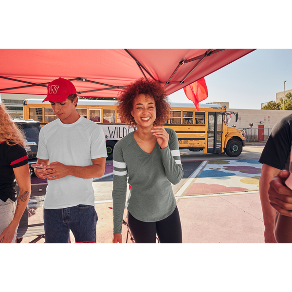 Sport-Tek® Halftime Cotton/Poly Stripe Long Sleeve V-Neck Ladies' Tee