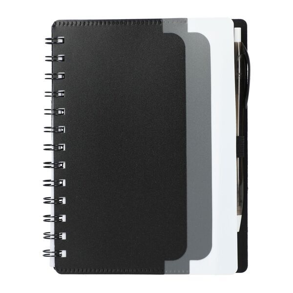 Recycled Dual Pocket Spiral Notebook w/ Pen, 5" x 7"