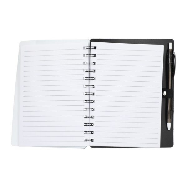 Recycled Dual Pocket Spiral Notebook w/ Pen, 5" x 7"