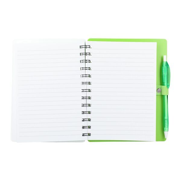 Recycled Dual Pocket Spiral Notebook w/ Pen, 5" x 7"