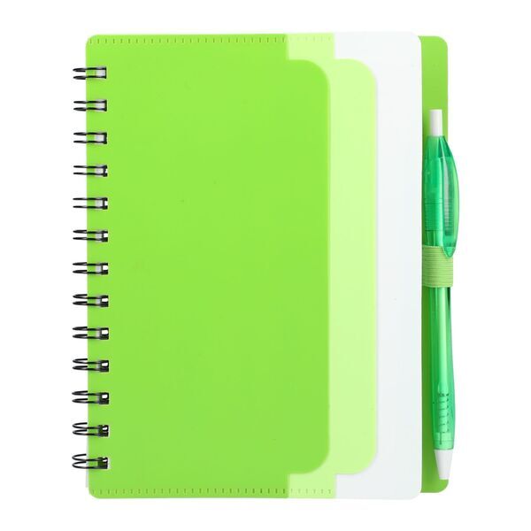 Recycled Dual Pocket Spiral Notebook w/ Pen, 5" x 7"