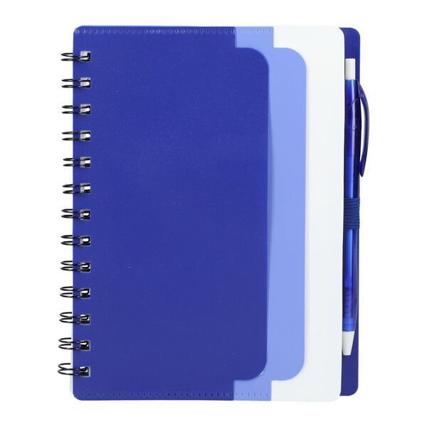 Recycled Dual Pocket Spiral Notebook w/ Pen, 5" x 7"