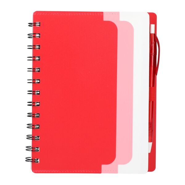 Recycled Dual Pocket Spiral Notebook w/ Pen, 5" x 7"